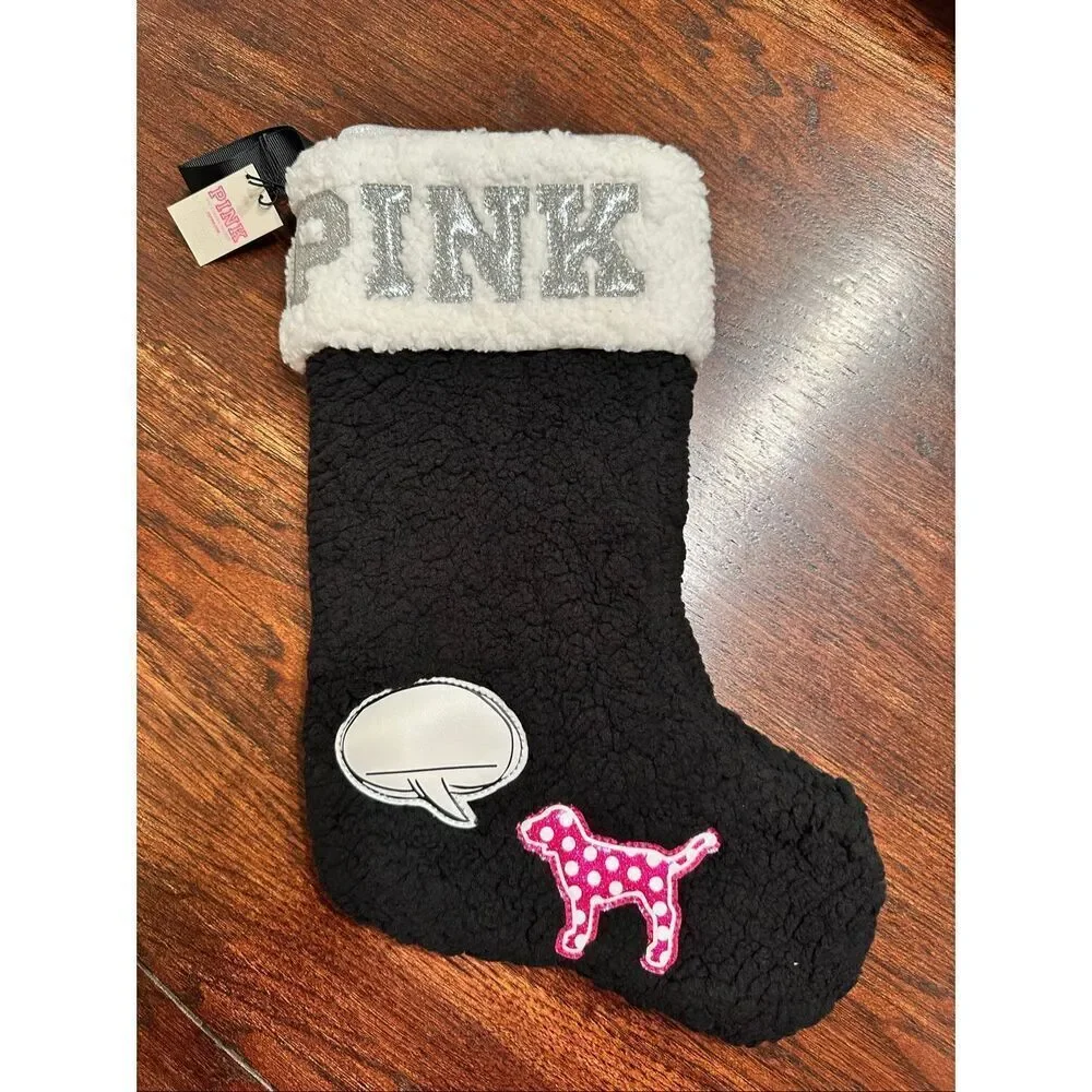 Victorias Secret Black and White Sherpa Christmas Stocking New